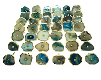 Perillas de ágata azul mixta, perillas de piedra de ágata, tiradores para cajones de gabinetes, manijas para puertas de armarios, perillas para gabinetes y cajones.