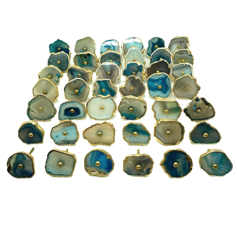 Blue Agate Drawer Knob, Brass Hardware, Natural Stone Pull image 1
