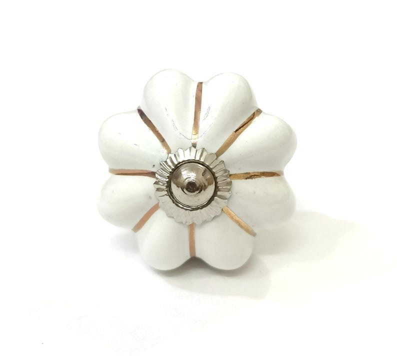 Handgemachte weiße Keramik Kürbis Knauf, Küchenschrank Hardware Bild 2