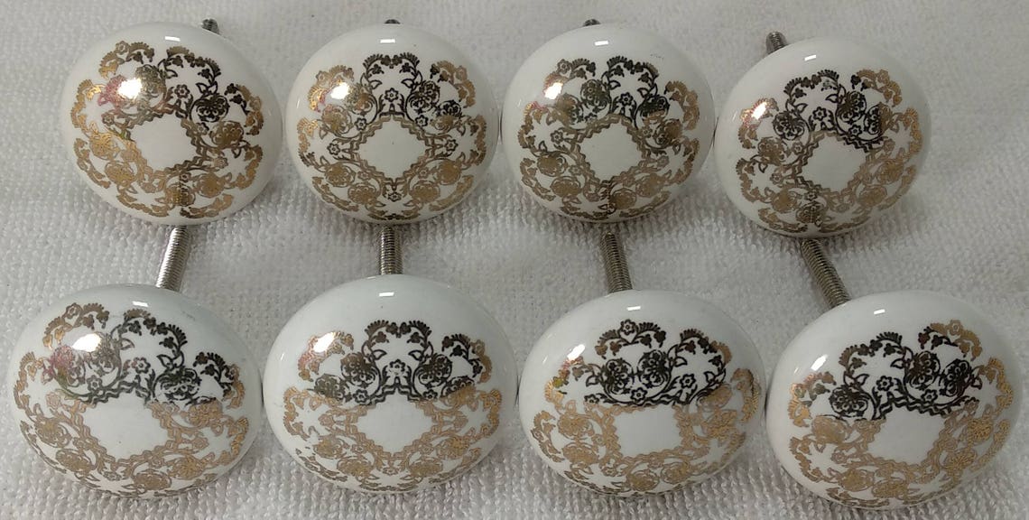 Lot von 8 Knäufe Golden flache Keramik Knäufe Handgemachte | Etsy