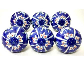 Handmade Blue Ceramic Knobs, Kitchen Cabinet Hardware