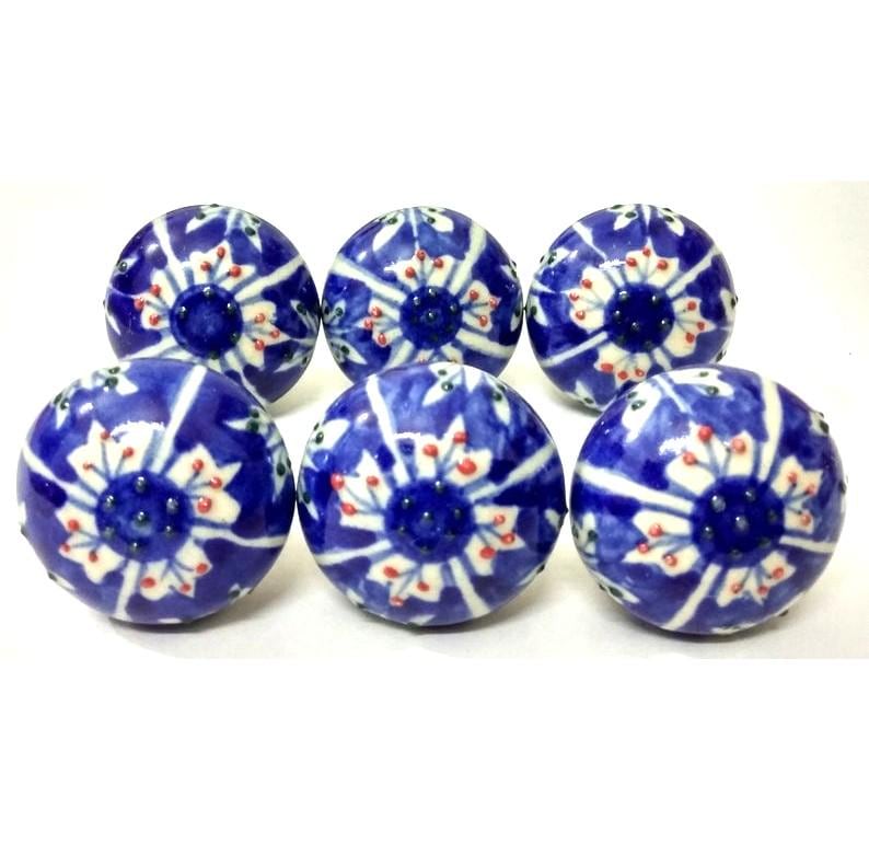 Handgemaakte blauwe keramische knoppen, keukenkasthardware afbeelding 1