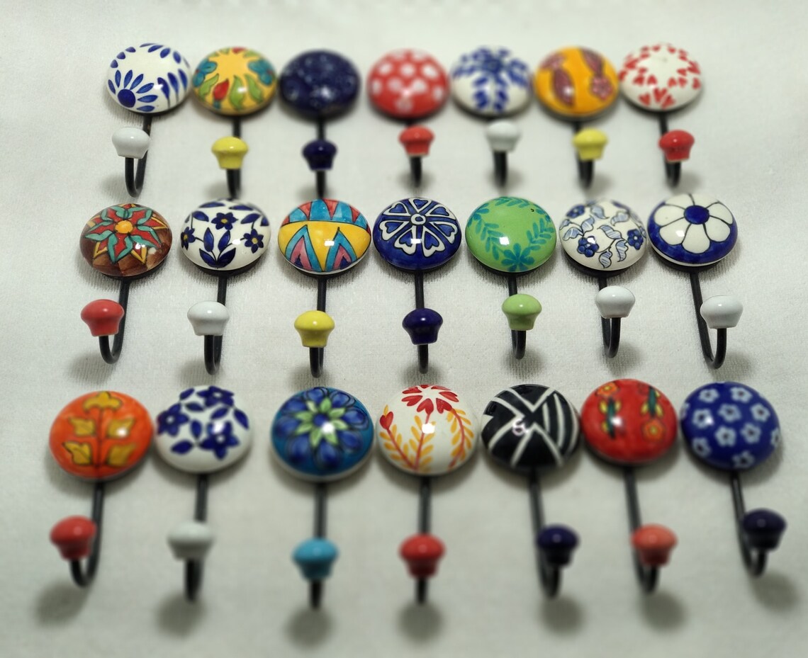 Multicolor Ceramic Hooks Handpainted Hooks Bathroom Hooks - Etsy
