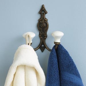 Gancho de pared doble de cerámica vintage – Perchas de latón antiguo para abrigos y toallas