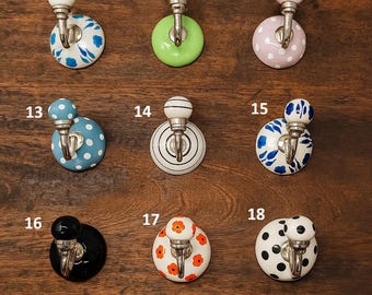 Crochets muraux en céramique peints à la main - Boutons décoratifs bohèmes