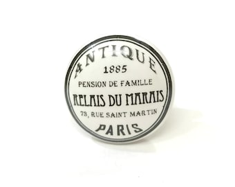 Handmade Ceramic Knob: Paris Antique Style, Cabinet Hardware