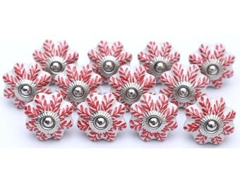 Red Floral Ceramic Knob, Handmade Cabinet Drawer Pull