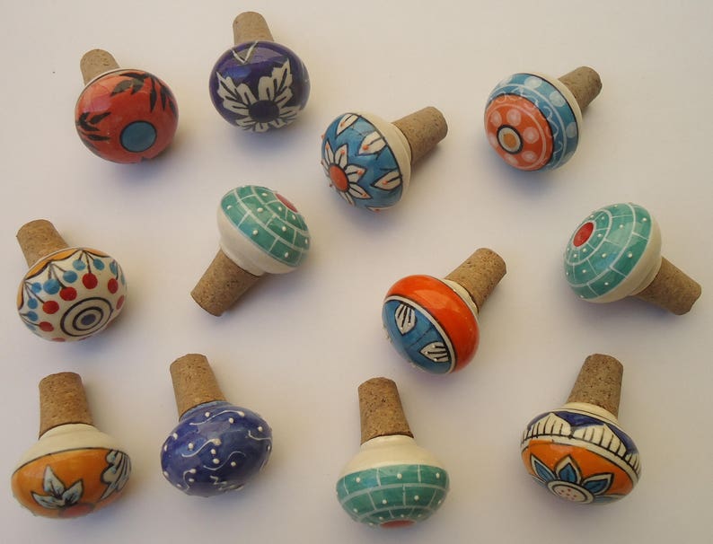 Assorted Ceramic Hanpainted Wine Bottle Stopper Bottle Etsy