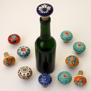 Assorted Ceramic Hanpainted Wine Bottle Stopper, Bottle Stopper, Handmade Handpainted Ceramic Bottle Stopper, Vintage Bottle Stopper