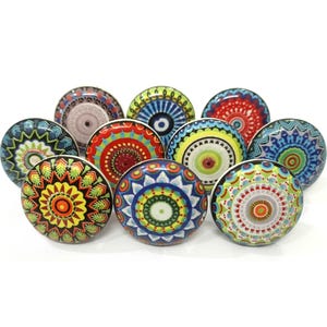Perillas de cerámica multicolor hechas a mano, tiradores decorativos para cajones imagen 1