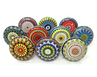 Handmade Multicolor Ceramic Knobs, Decorative Drawer Pulls