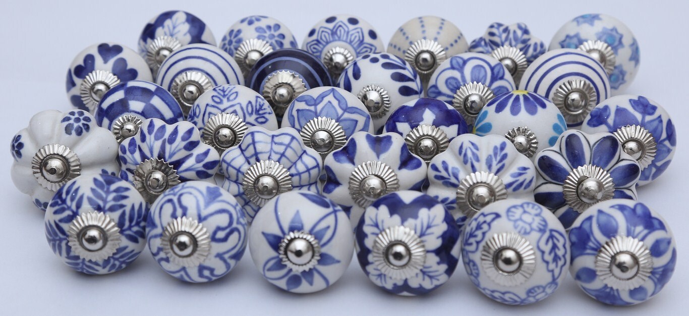 Assorted Blue and White Ceramic Knobs Ceramic Door Knobs Etsy