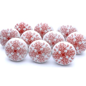 Red & White Ceramic Knobs, Handmade Drawer Pulls
