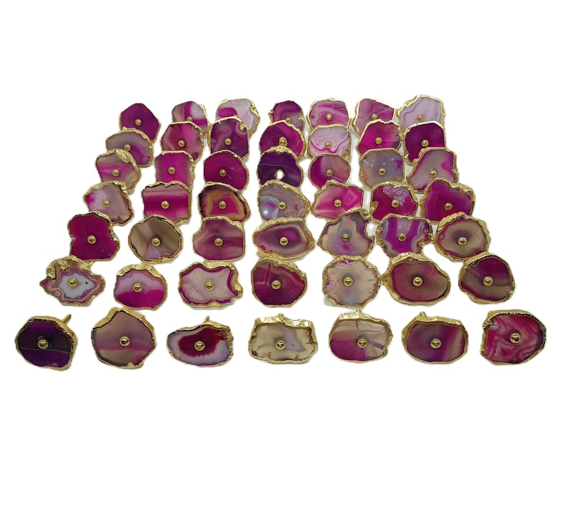 Tiradores de ágata rosa con detalles de latón para cajón de gabinete imagen 3