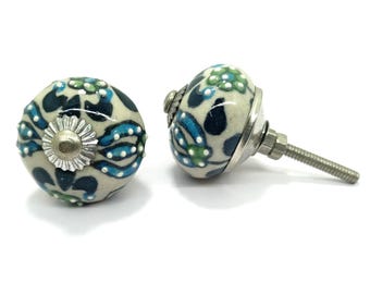 Handpainted Ceramic Knobs, Multicolor Floral Cabinet Hardware