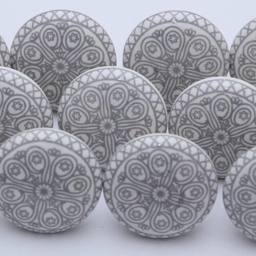 Grey and White Ceramic Knobs Ceramic Door Knobs Kitchen Etsy