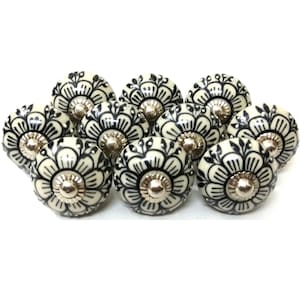Black Color Flower Design Handpainted emboss (dotted) Ceramic Knobs Kitchen Cabinet Drawer Knobs Ceramic Door Knobs Cabinet Knobs