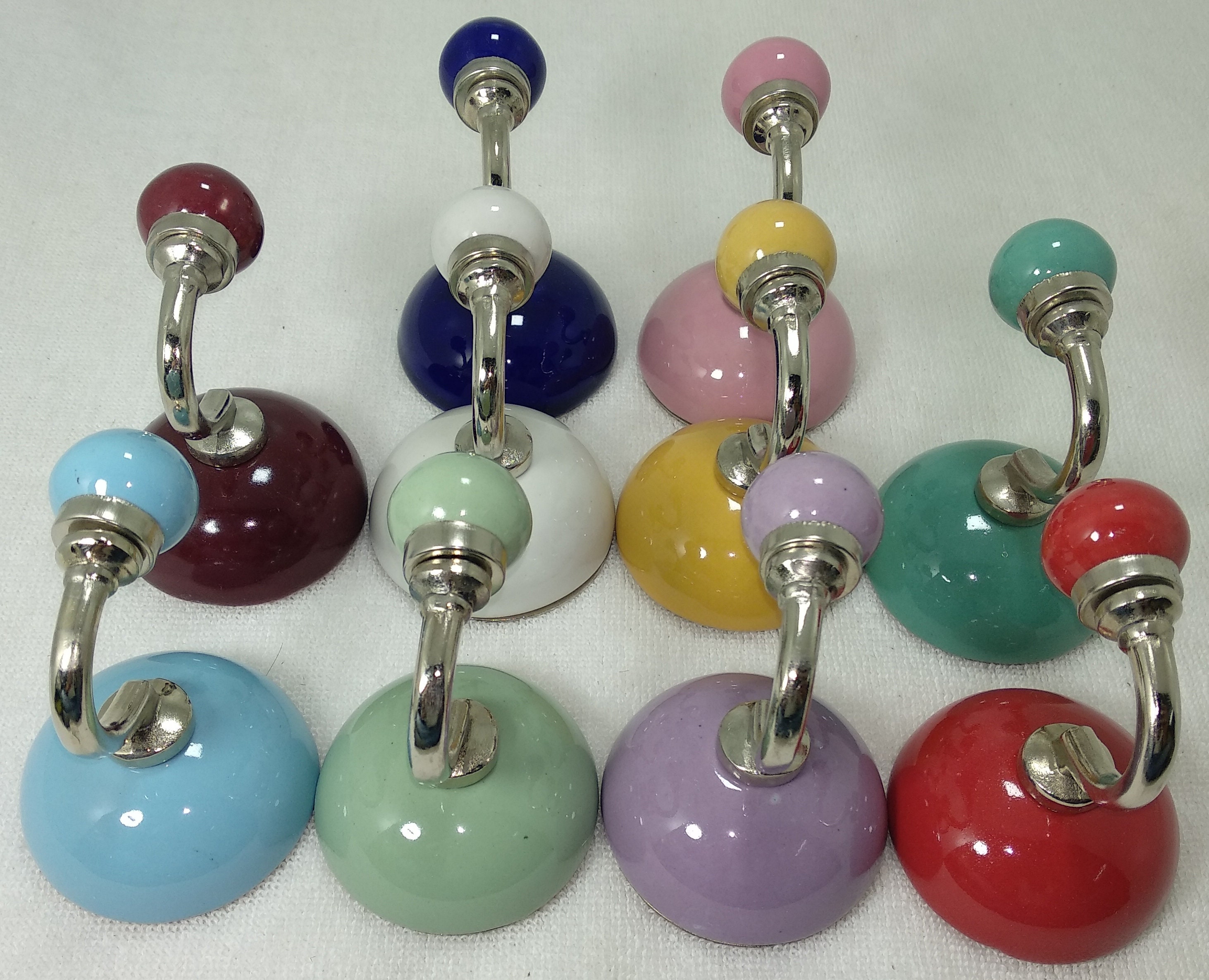 Lot of 3 Red Ceramic Hooks Handpainted Hooks Bathroom Hooks Decorative Hooks Kitchen Wall Hooks Coat Hangers Towel Hanger Colorful Hooks