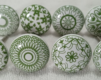Green & White Color Ceramic Knobs Kitchen Cabinet Drawer Knobs Hardware Knobs Handmade Knobs Cabinet Knobs Ceramic Door Knobs