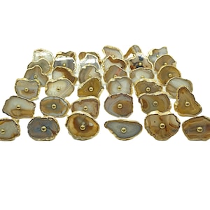 Pomo de ágata para gabinete con borde de latón - Tirador de cajón de piedra natural imagen 4