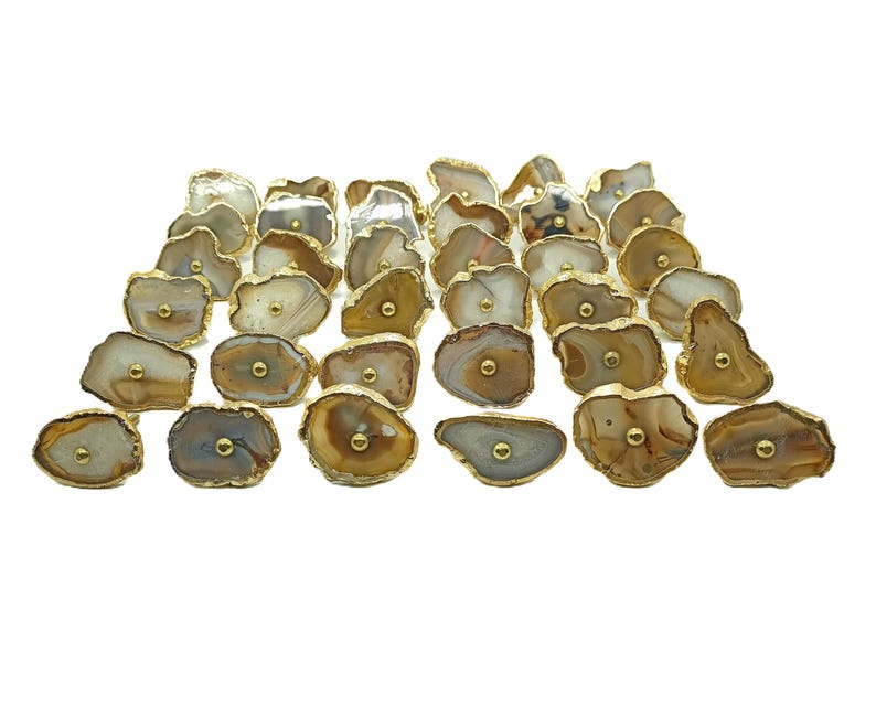 Pomo de ágata para gabinete con borde de latón - Tirador de cajón de piedra natural imagen 4