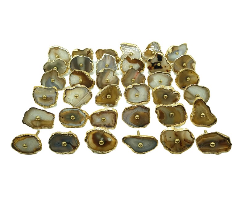 Pomo de ágata para gabinete con borde de latón - Tirador de cajón de piedra natural imagen 3