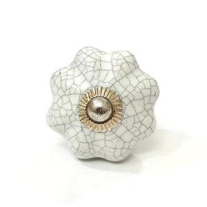 White Crackle Ceramic Pumpkin Knob, Kitchen Cabinet Hardware