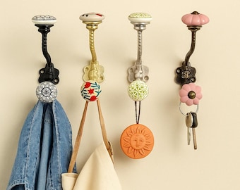Vintage Ceramic Wall Hooks – Rustic Boho Entryway Decor
