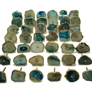 Blue Agate Drawer Knob, Brass Hardware, Natural Stone Pull image 3