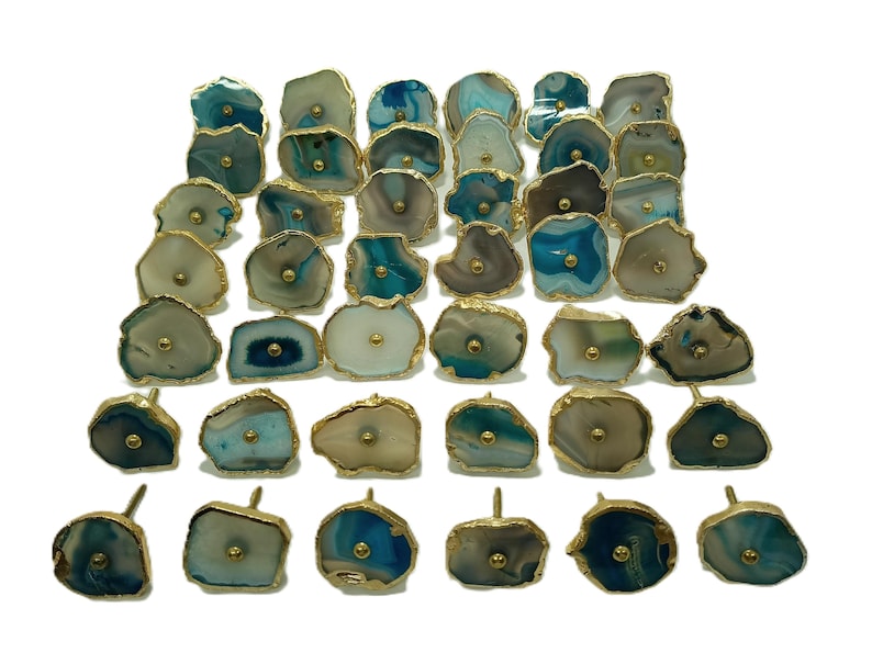 Blue Agate Drawer Knob, Brass Hardware, Natural Stone Pull image 3