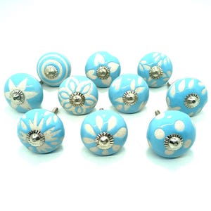 Sky Blue Color Ceramic Knobs Vintage Ceramic Door Knobs Kitchen Cabinet Knobs Drawer Pulls Handmade Handpainted Ceramic Knobs