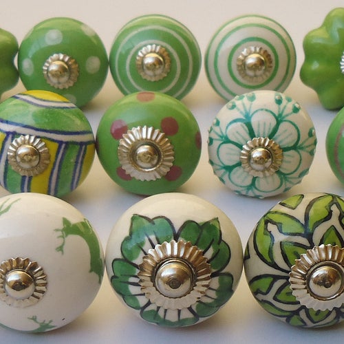Green Color Assorted Ceramic Knobs Hand Painted Ceramic Door Etsy