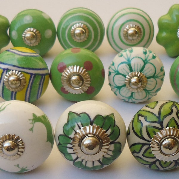 Green Color Assorted Ceramic Knobs Hand Painted Ceramic Door Knobs Pumpkin Knobs Kitchen Cabinet Drawer Pulls Hardware Knobs Cabinet Knobs