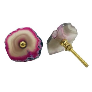 Pink Agate Stone Knobs, Brass Cabinet Drawer Pulls, Set of 8 image 5