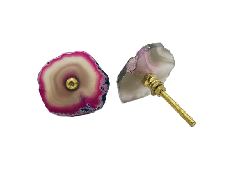 Pink Agate Stone Knobs, Brass Cabinet Drawer Pulls, Set of 8 image 5