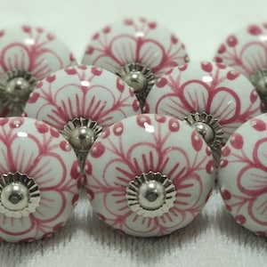 Pink Color Flower Design Handpainted emboss (dotted) Ceramic Knobs Kitchen Cabinet Drawer Knobs Ceramic Door Knobs Cabinet Knobs