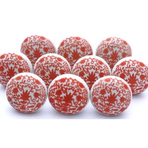 Handmade Red and White Ceramic Knobs: Cabinet and Drawer Pulls