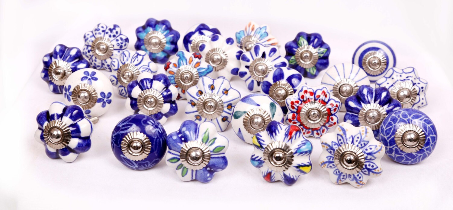 Blue and White Ceramic Knobs Hand Painted Ceramic Door Knobs Etsy