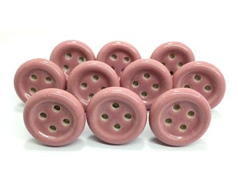 Handpainted Pink Ceramic Button Knob, Kitchen Cabinet Hardware