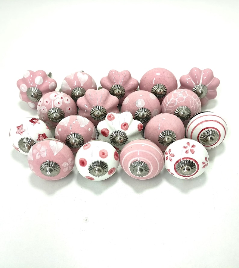 Hand-Painted Pink Ceramic Knobs, Decorative Cabinet Hardware image 4