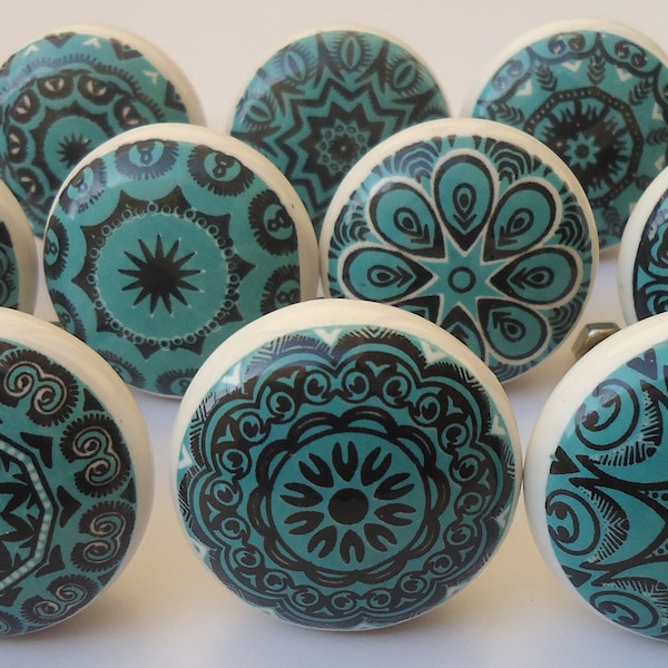 Black & Teal Color Ceramic Knobs Kitchen Cabinet Drawer Knobs Hardware Knobs Handmade Knobs Cabinet Knobs Ceramic Door Knobs