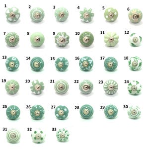 Handpainted Grey & White Ceramic Knobs, Floral Cabinet Hardware