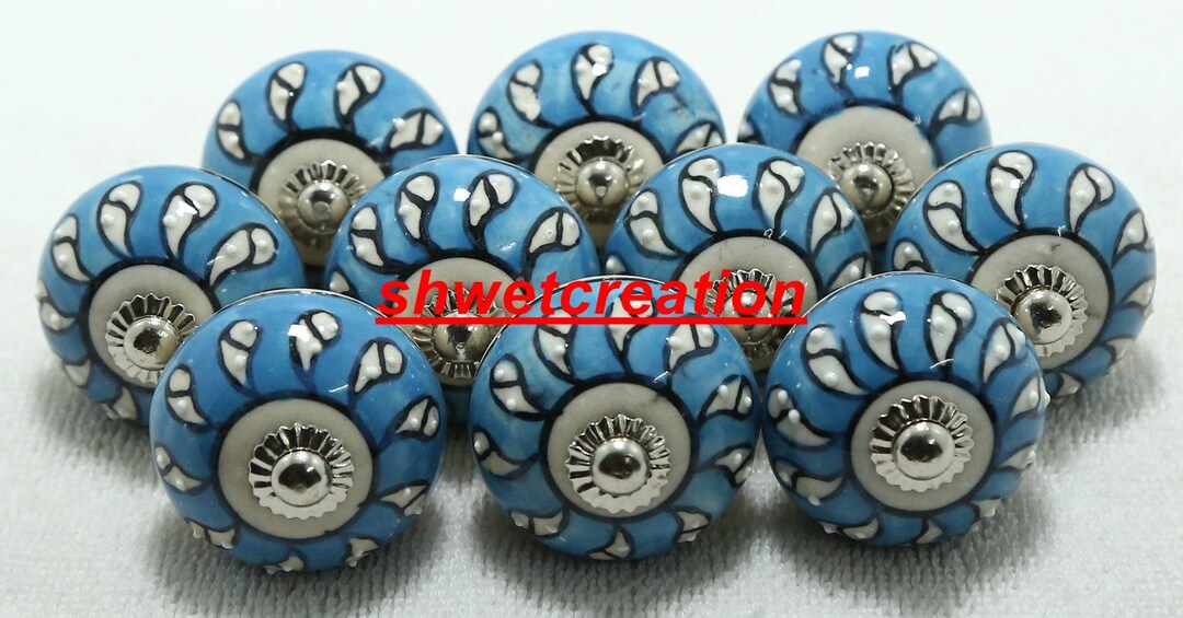 Blue and White Ceramic Knobs Kitchen Cabinet Drawer Knobs Cupboard ...