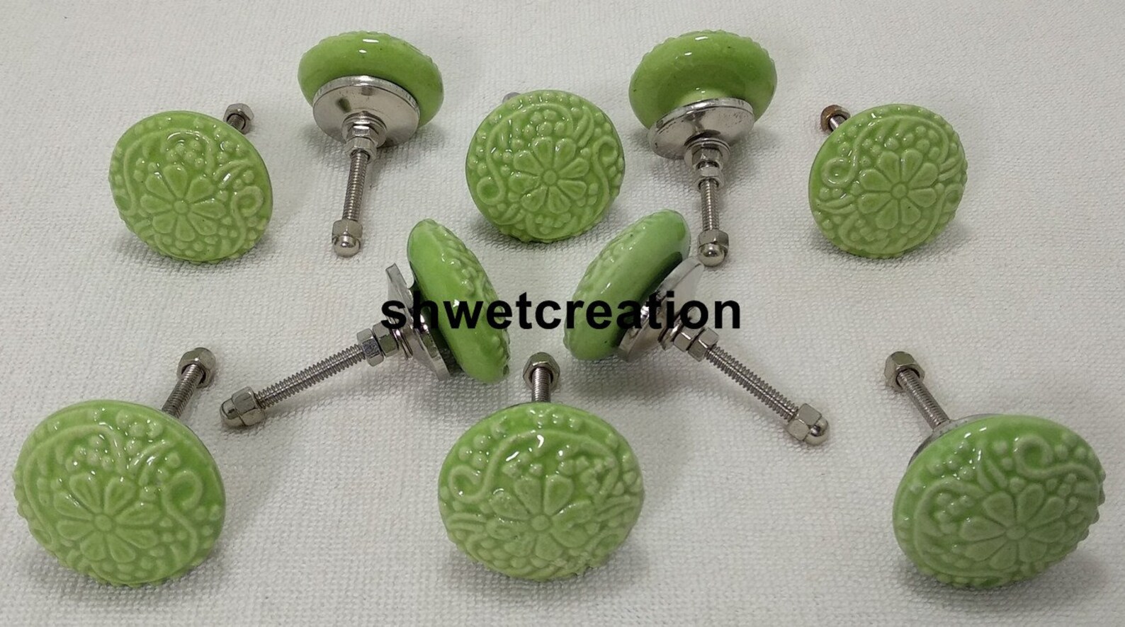 Green Vintage Look Ceramic Knobs Ceramic Door Knobs Kitchen Etsy UK