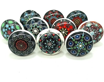Handmade Multi Color Ceramic Knobs, Decorative Mandala Design