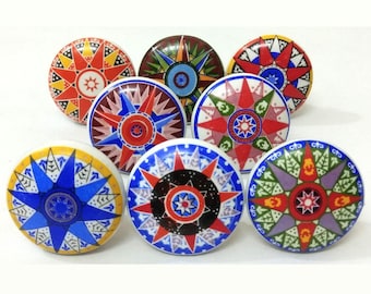 Handmade Ceramic Knobs: MultiColor Starburst, Cabinet & Drawer Hardware