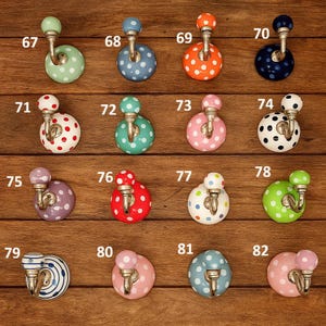 Boho Ceramic Wall Hook Set | Handpainted Knob Hooks | Coat, Towel & Bag Hangers