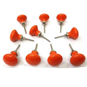 Orange Ceramic Knobs, Handmade Cabinet & Drawer Hardware