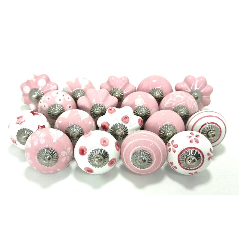 Hand-Painted Pink Ceramic Knobs, Decorative Cabinet Hardware image 2