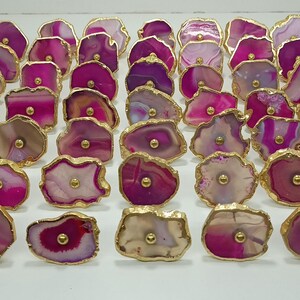 Tiradores de ágata rosa con detalles de latón para cajón de gabinete imagen 6